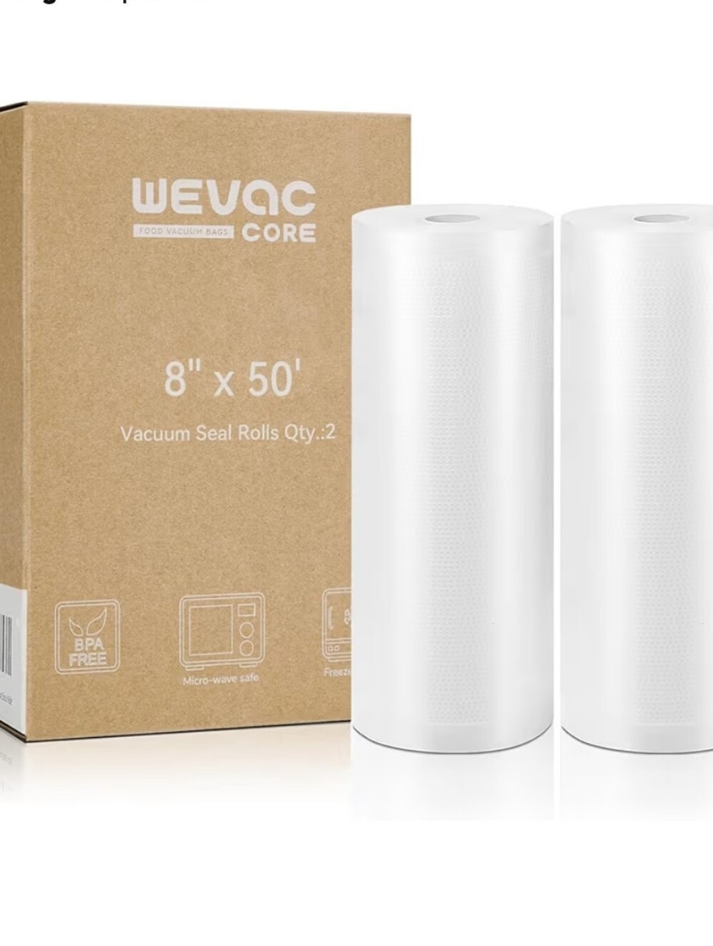Vacuum Sealer Bags 8x50 Rolls 2 pack for Food Saver, Seal a Meal, Weston